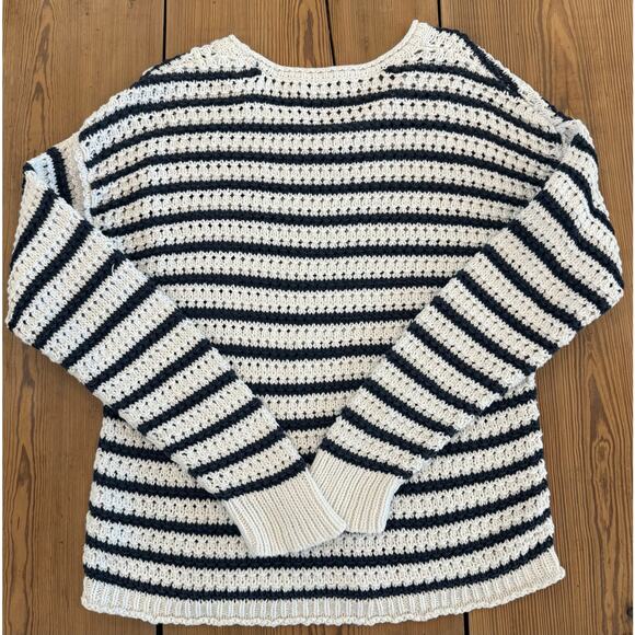 Madewell Austen Open Knit White Navy Striped Sweater Medium - Picture 2 of 6